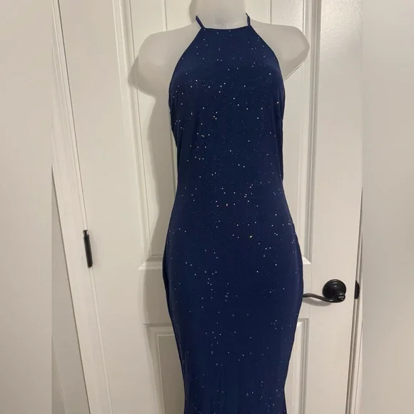 Parthea Women's Navy Sequin sparkling Bodycon Maxi Dress - Picture 4 of 5